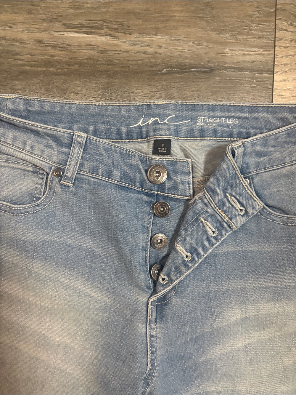 INC International Concepts Light Blue Denim Jeans with Cream Fringe Hem - Picture 2 of 4